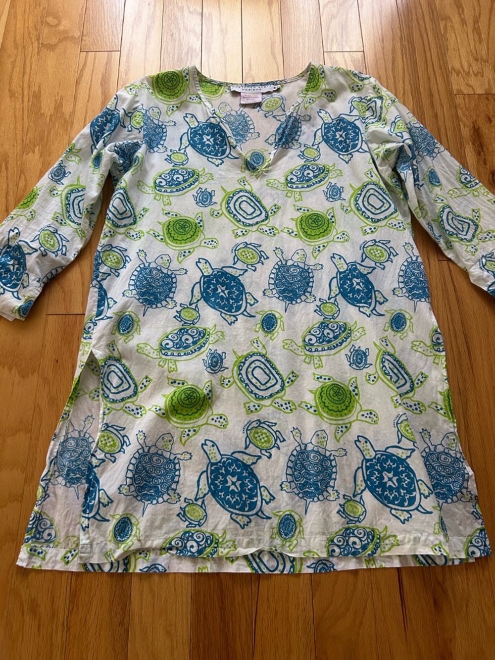 Gretchen Scott Designs Turtle Print Tunic in Blue, Lime & White
